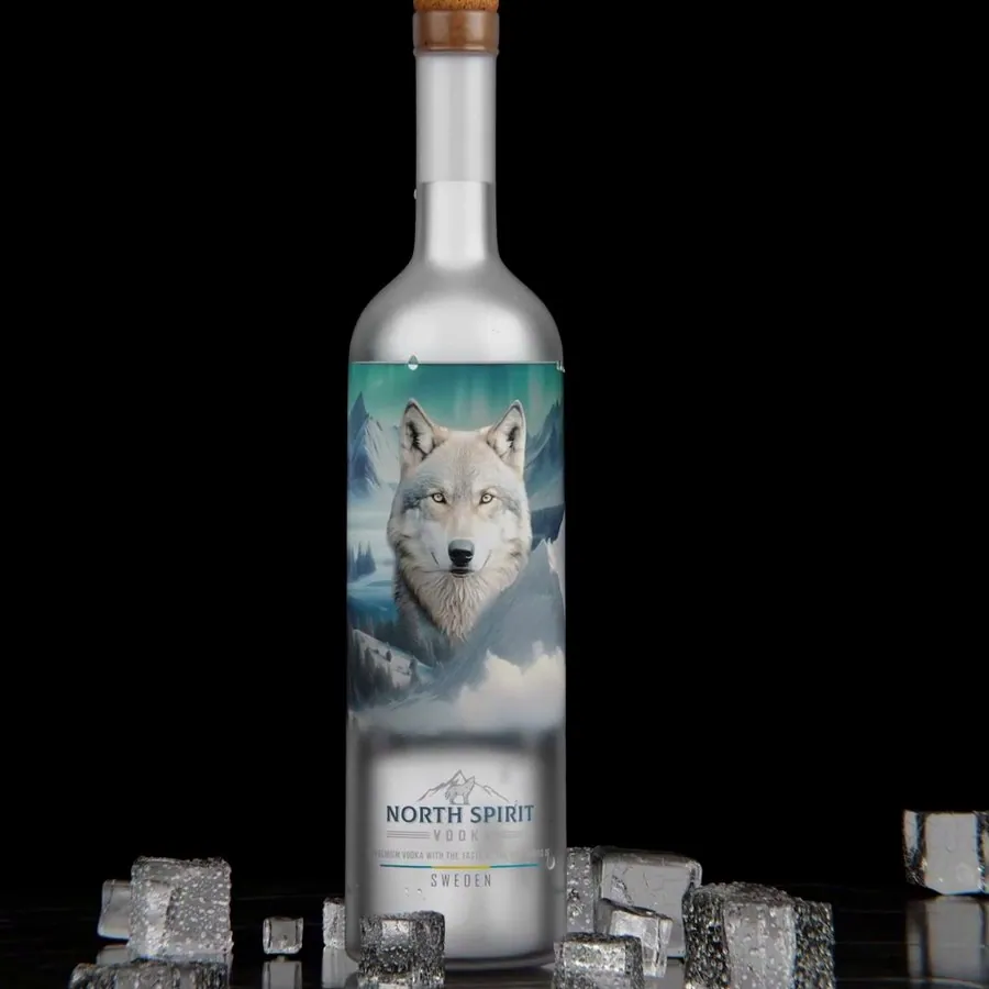 Una botella sobre hielo picado