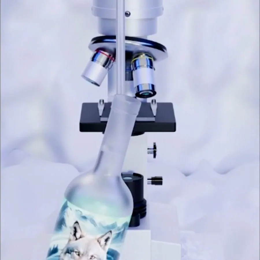 La botella bajo el microscopio de laboratorio